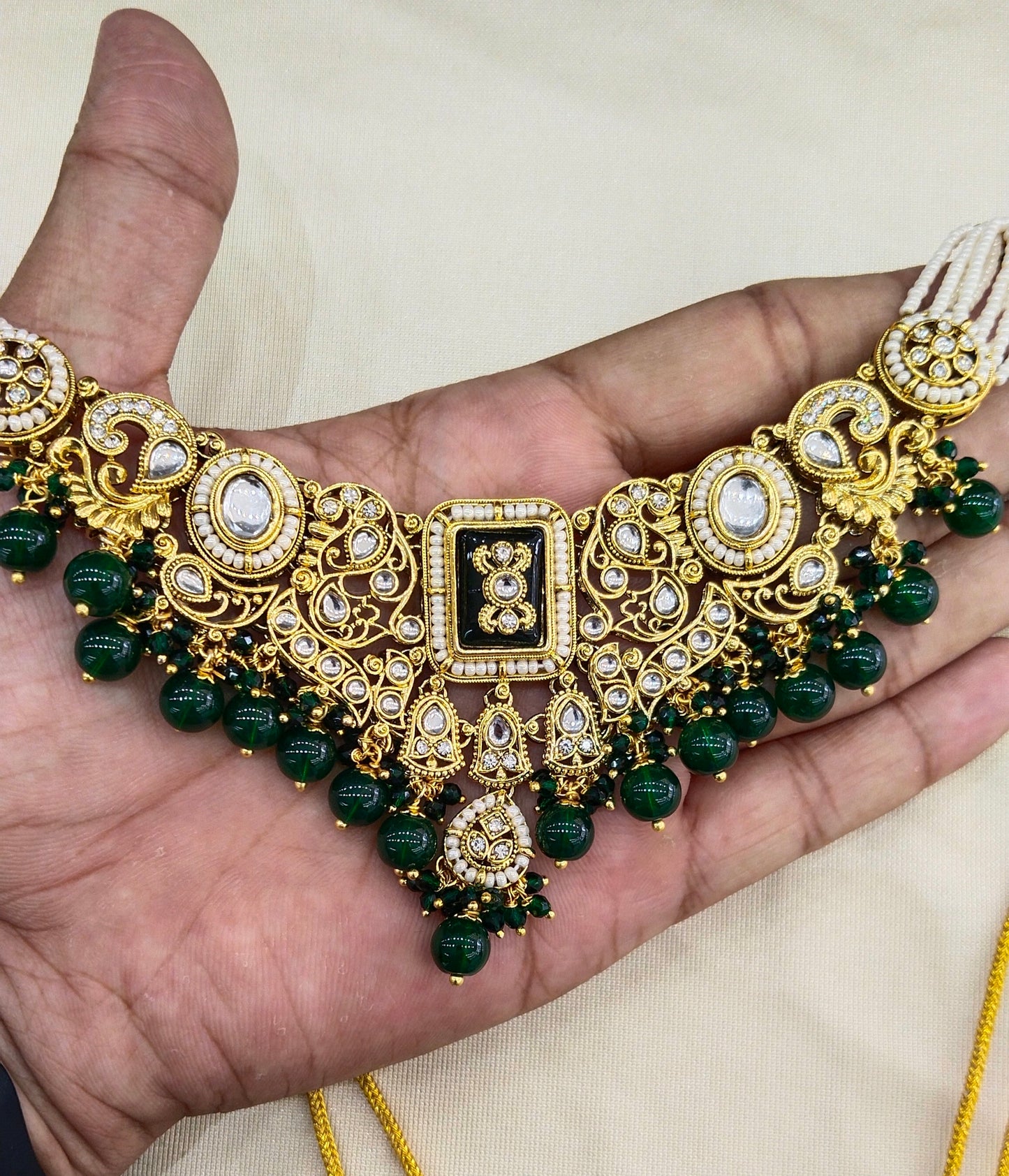 Gold Green Kundan necklace Set/ kundan Gurmeet jewellery sets