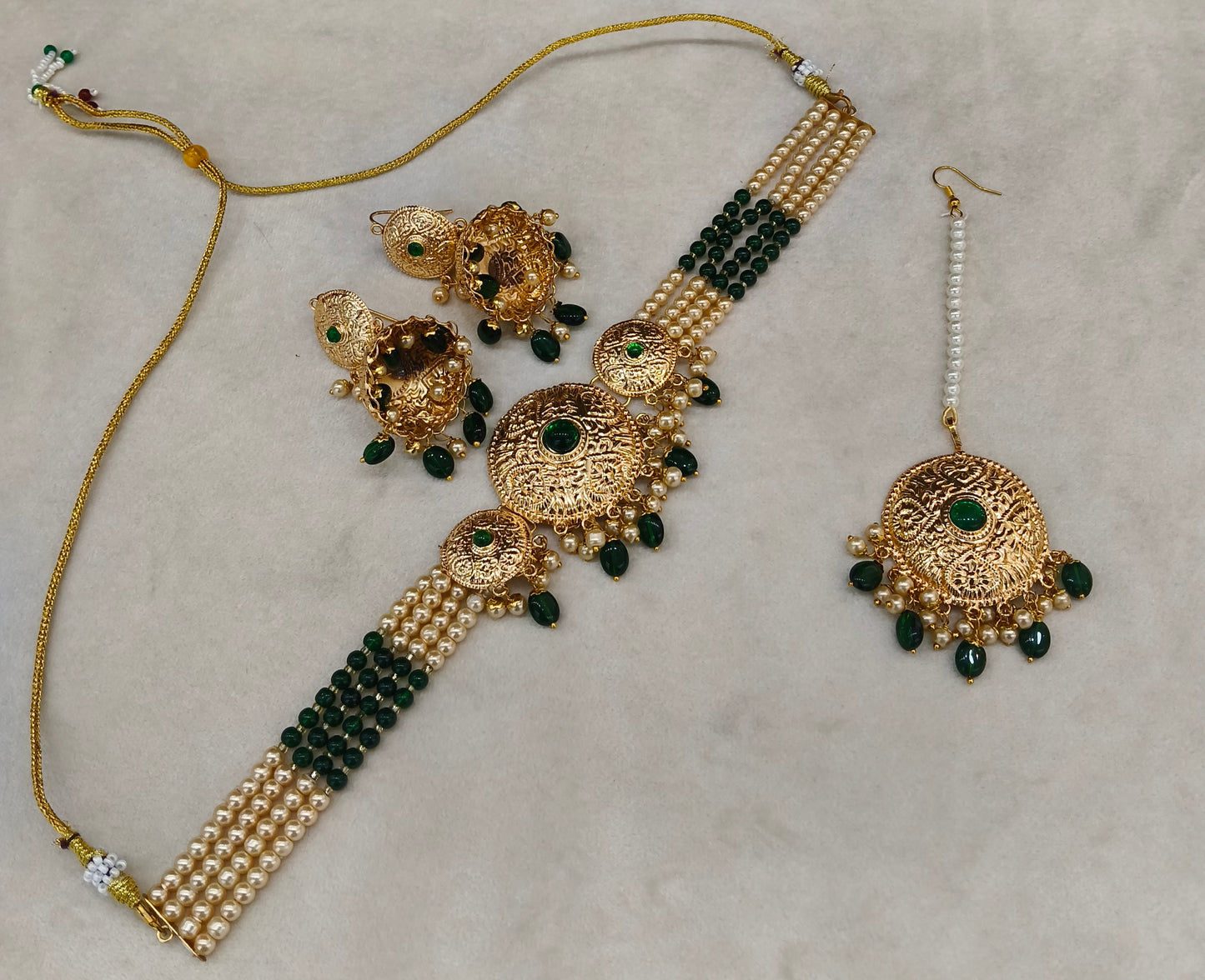 Green Gold Jadau Punjabi Style Choker Jewellery Jack Set