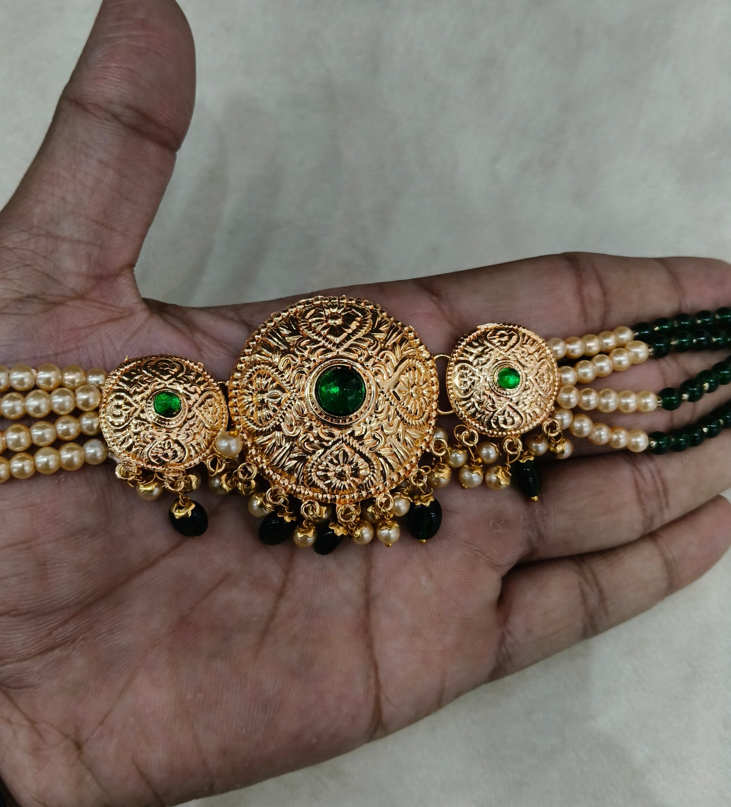 Green Gold Jadau Punjabi Style Choker Jewellery Jack Set