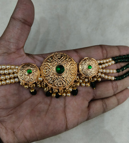 Green Gold Jadau Punjabi Style Choker Jewellery Jack Set