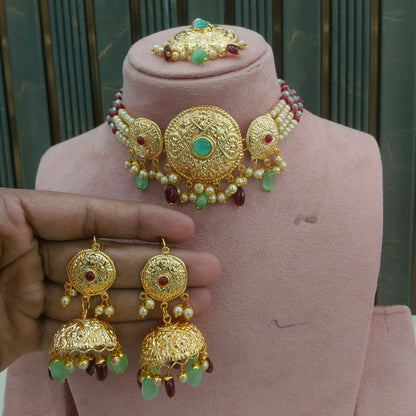 Ruby Mint Gold Jadau Punjabi Style Choker Jewellery Jack Set