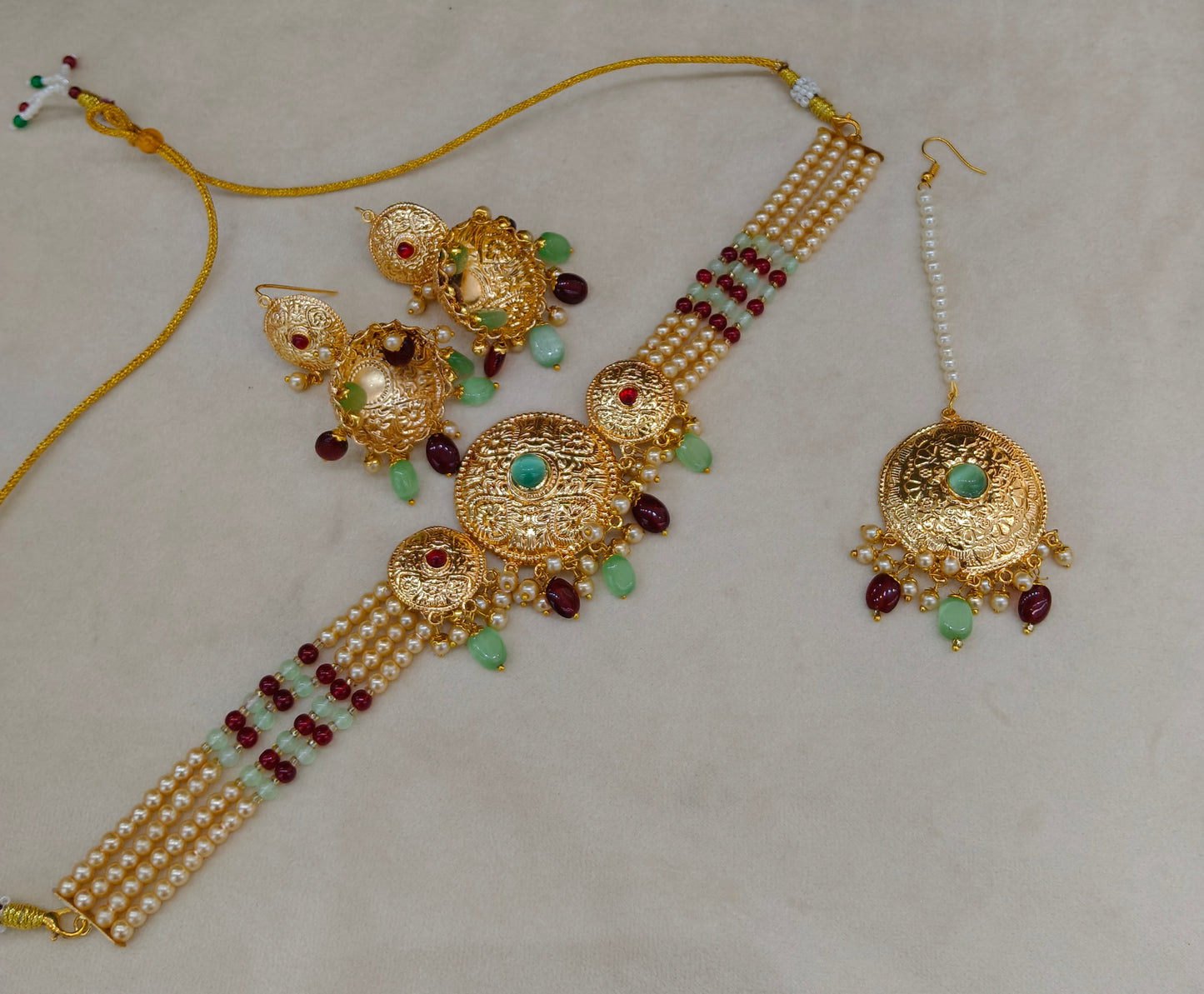 Ruby Mint Gold Jadau Punjabi Style Choker Jewellery Jack Set