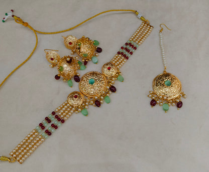 Ruby Mint Gold Jadau Punjabi Style Choker Jewellery Jack Set