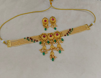 Ruby Sage Green Gold Jadau Punjabi Style Choker Jewellery Smith Set