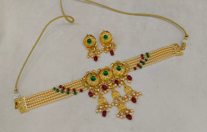 Ruby Green Gold Jadau Punjabi Style Choker Jewellery Smith Set