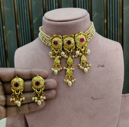 Ruby Gold Jadau Punjabi Style Choker Jewellery Smith Set