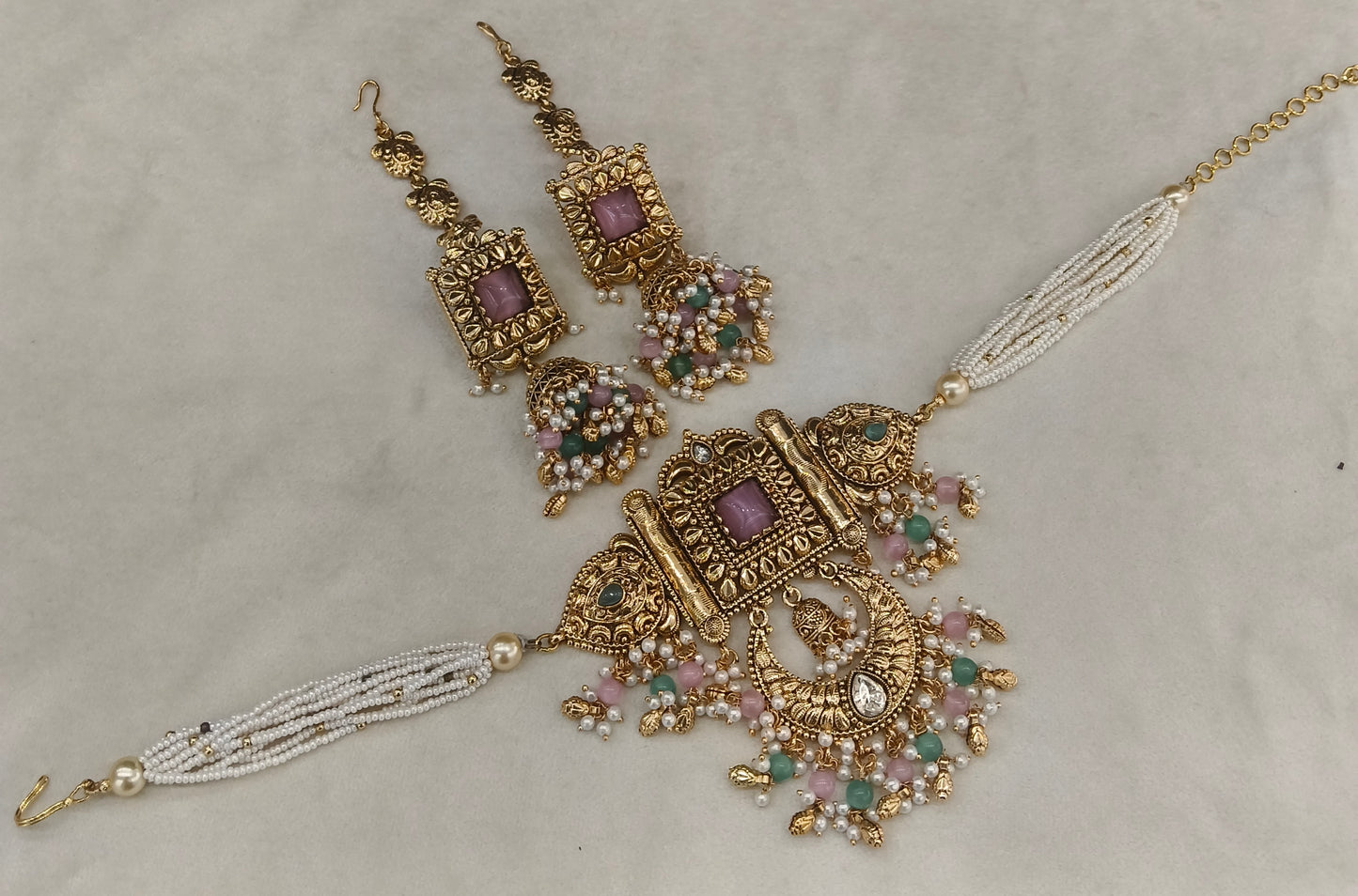 Goldi Mint Pink Choker Jewellery Addison Set