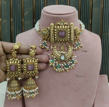 Goldi Mint Pink Choker Jewellery Addison Set