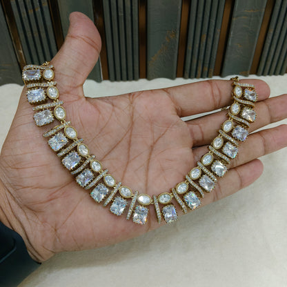White Moissanite Kundan Necklace Jewellery Nimy Set