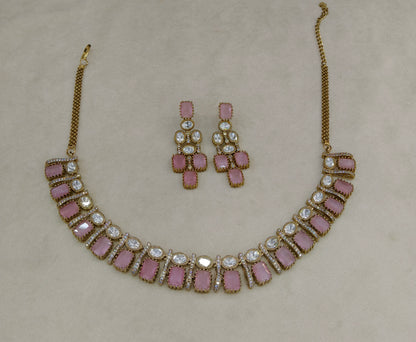 Pink Moissanite Kundan Necklace Jewellery Nimy Set