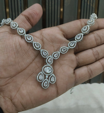 Silver American Diamond Ad Necklace Nicki Sets