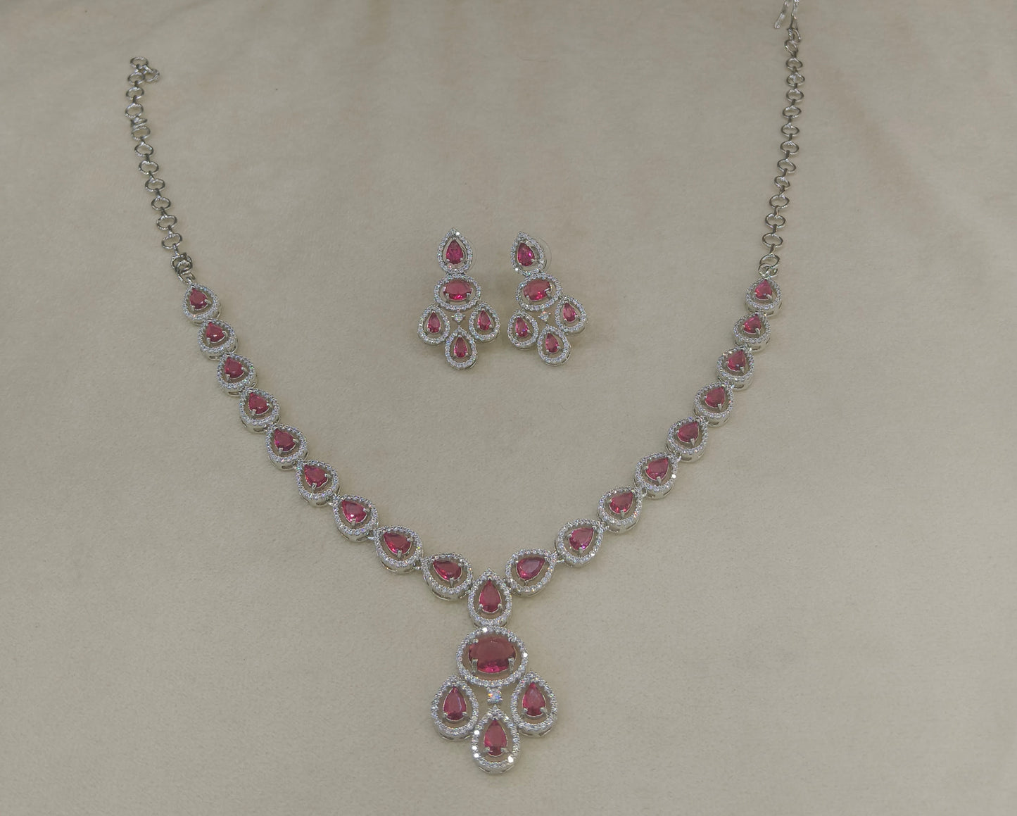 Silver Ruby American Diamond Ad Necklace Nicki Sets