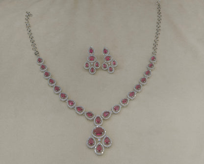 Silver Ruby American Diamond Ad Necklace Nicki Sets