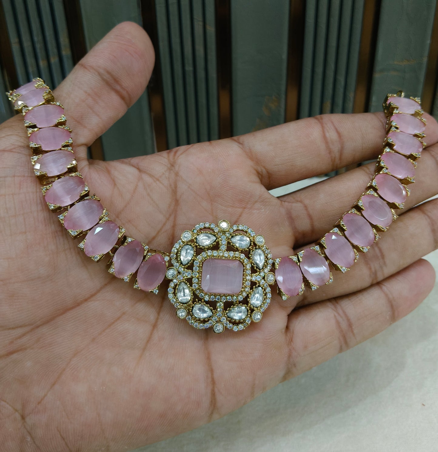 Pink Moissanite Kundan Necklace Jewellery Soma Set