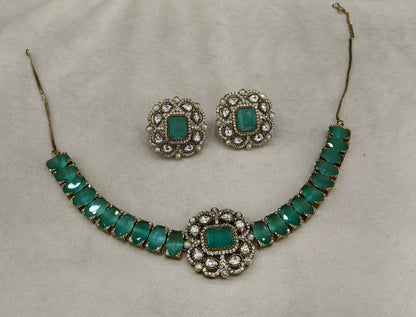 Mint Moissanite Kundan Necklace Jewellery Soma Set