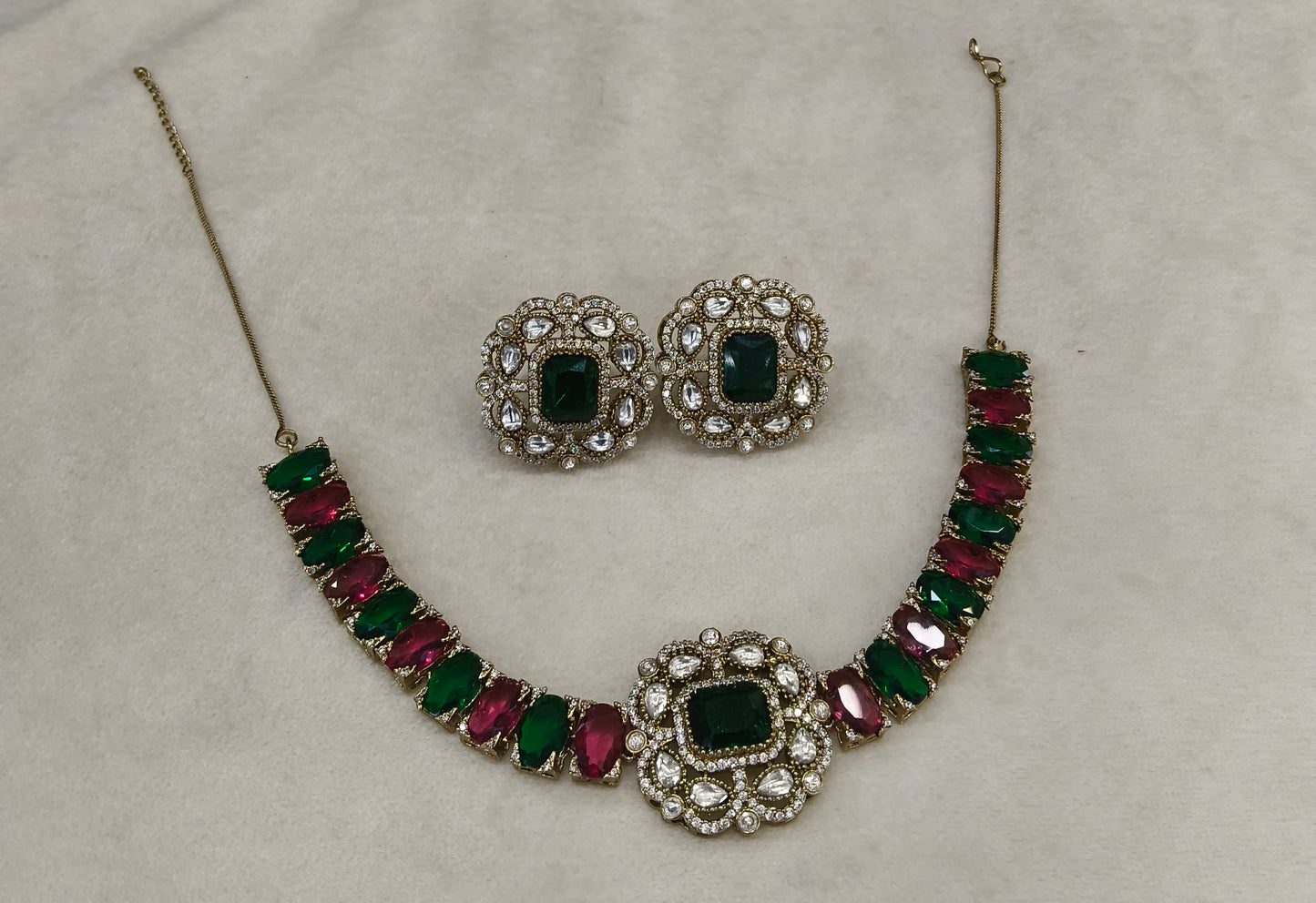 Ruby Green Moissanite Kundan Necklace Jewellery Soma Set