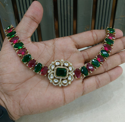 Ruby Green Moissanite Kundan Necklace Jewellery Soma Set