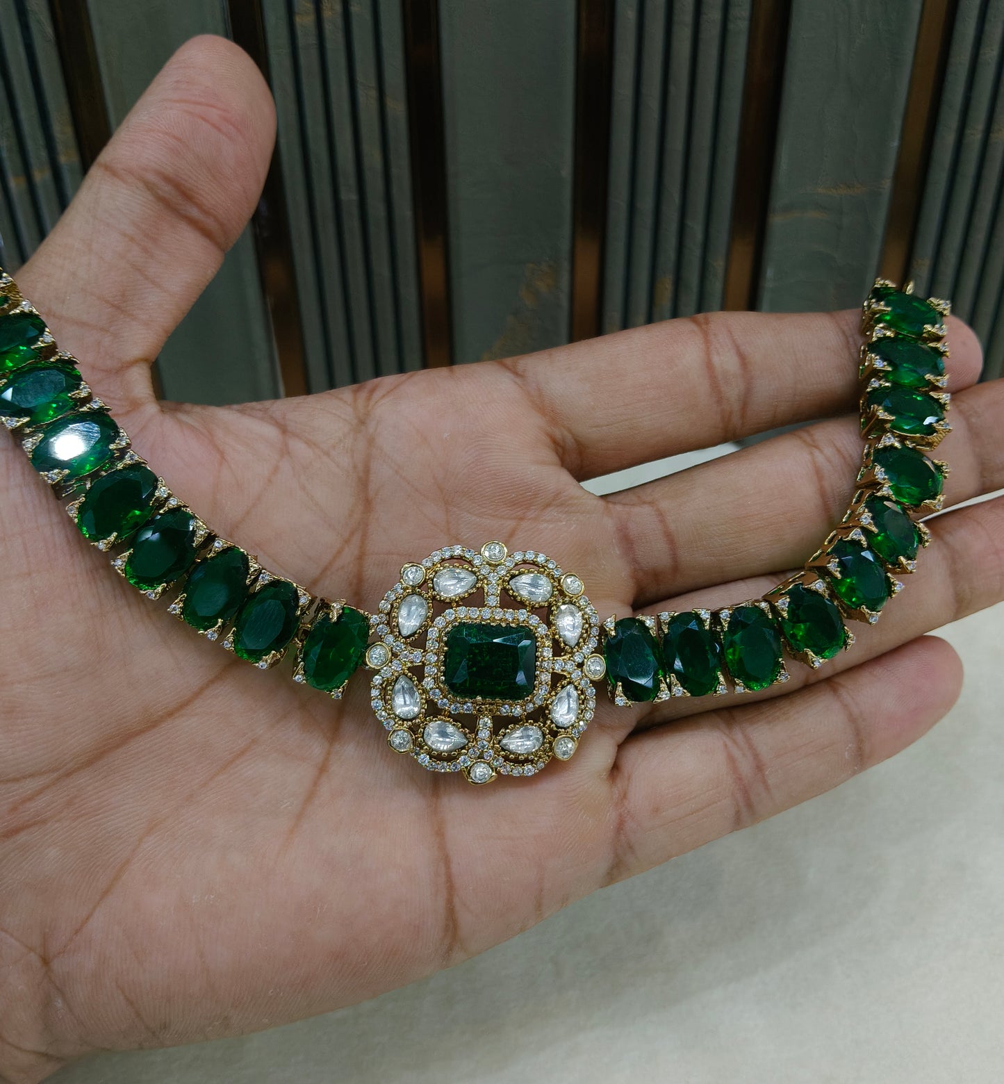 Green Moissanite Kundan Necklace Jewellery Soma Set