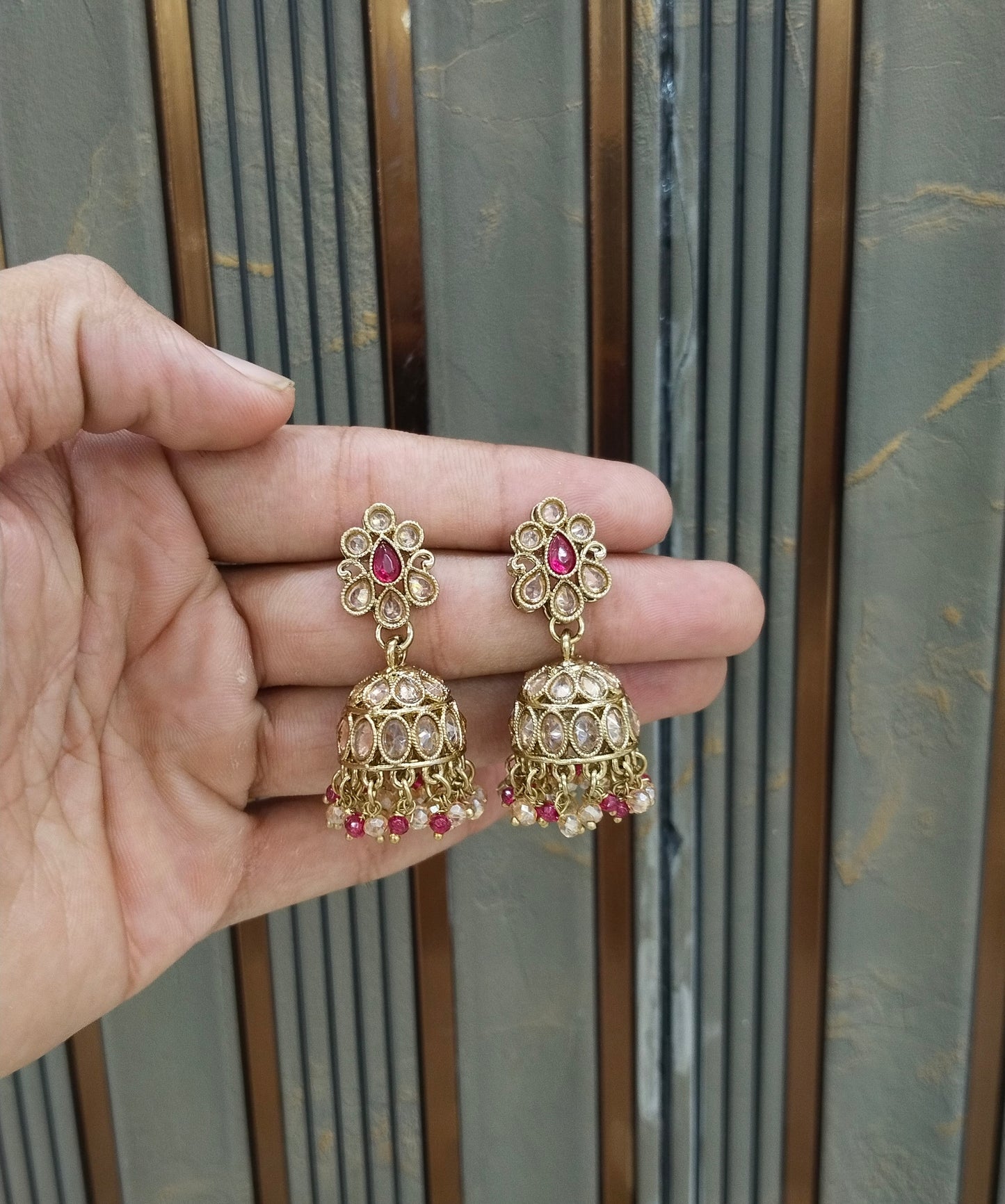 Antique Kundan Jhumki Bollywood Ramdeep Earrings
