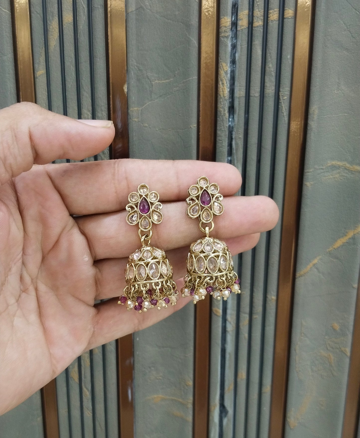 Antique Kundan Jhumki Bollywood Ramdeep Earrings