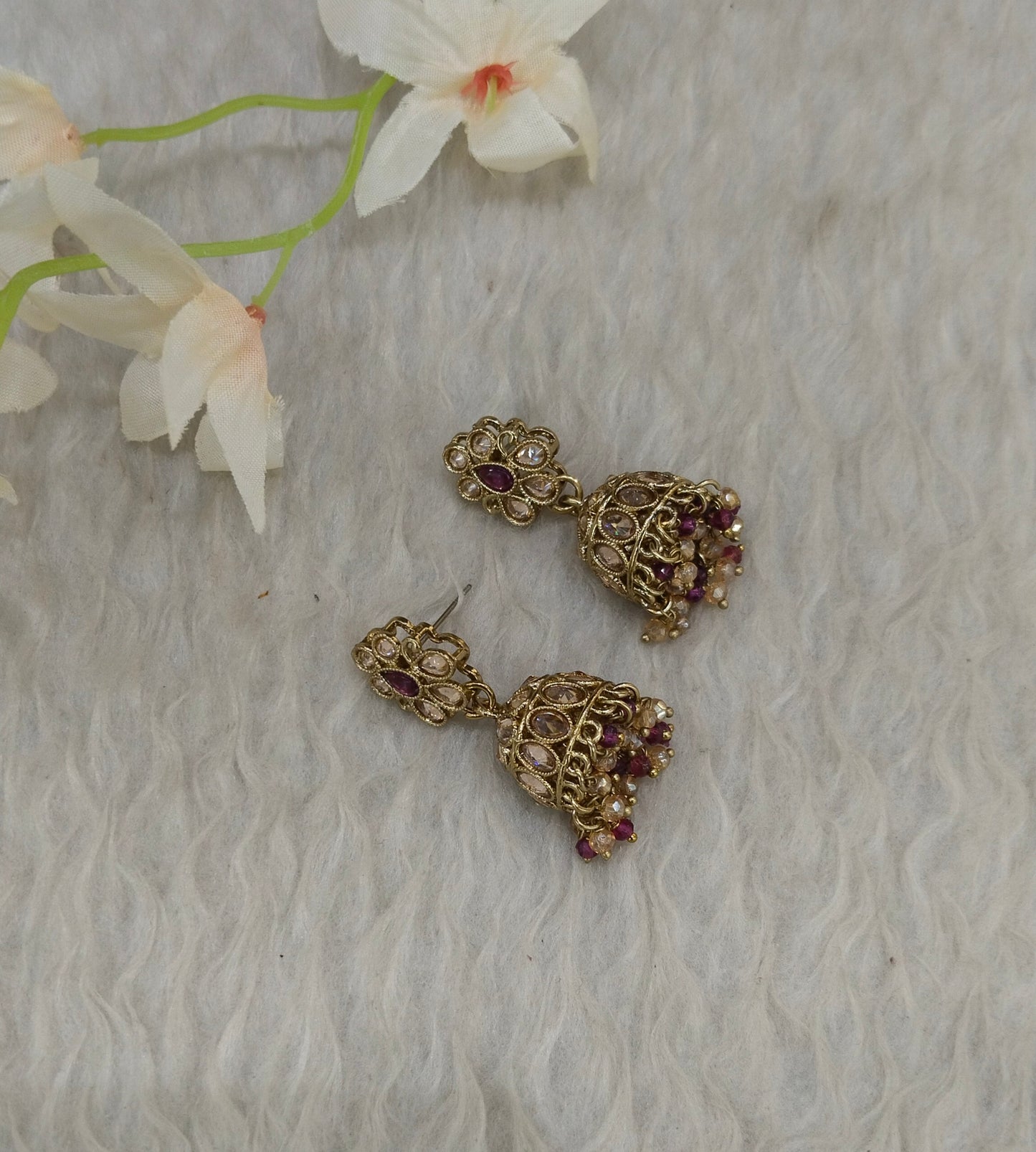 Antique Kundan Jhumki Bollywood Ramdeep Earrings