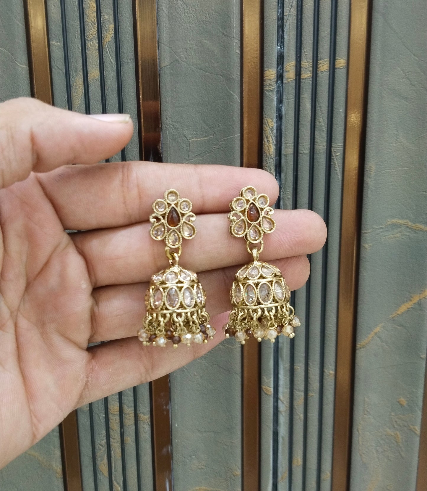 Antique Kundan Jhumki Bollywood Ramdeep Earrings