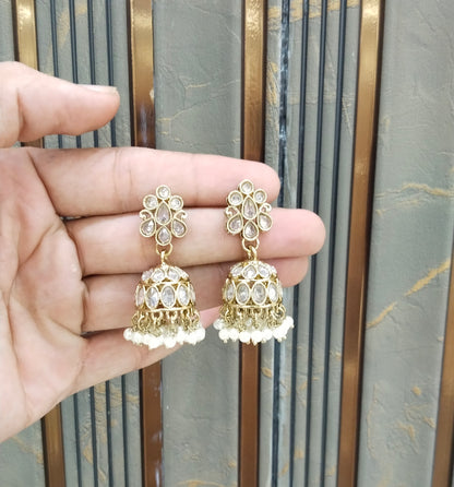 Antique Kundan Jhumki Bollywood Ramdeep Earrings