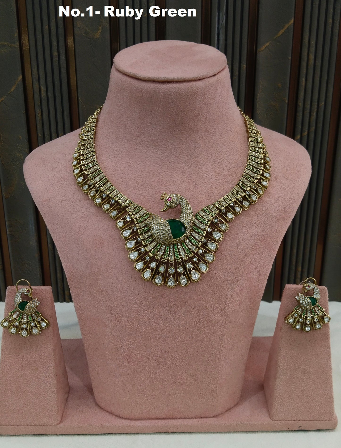 Ruby Green Moissanite Kundan Necklace Jewellery Suman Set