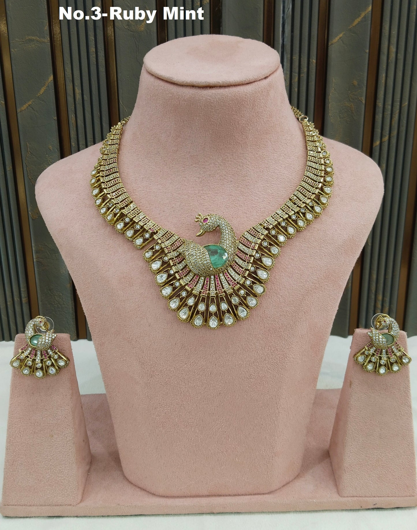 Ruby Mint Moissanite Kundan Necklace Jewellery Suman Set