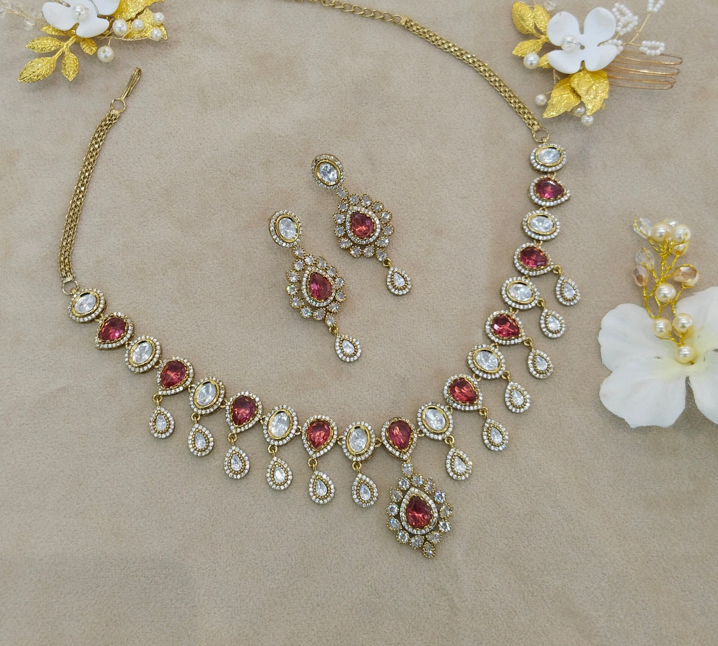 Ruby Moissanite Kundan Necklace Jewellery Rohini Set