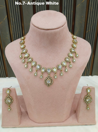 Antique White Moissanite Kundan Necklace Jewellery Rohini Set