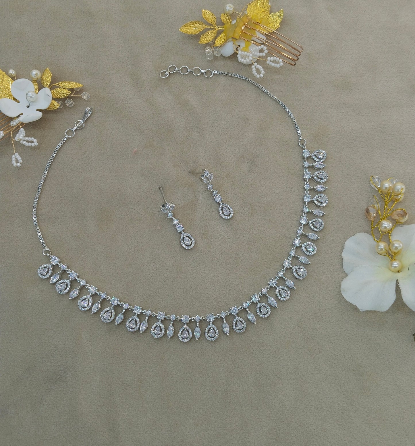 Silver CZ Stone Necklace Jewellery Sheet Sets