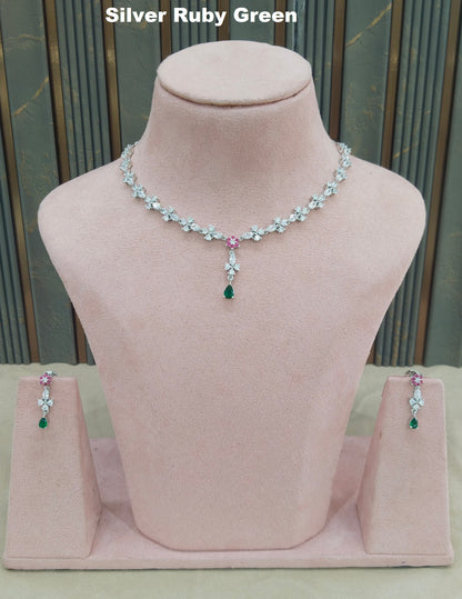 Silver Ruby Green CZ Stone Necklace Jewellery Sheet Sets