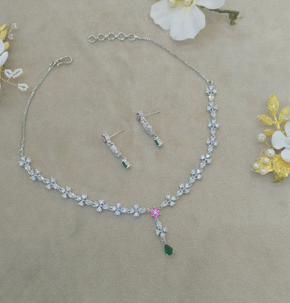 Silver Ruby Green CZ Stone Necklace Jewellery Sheet Sets