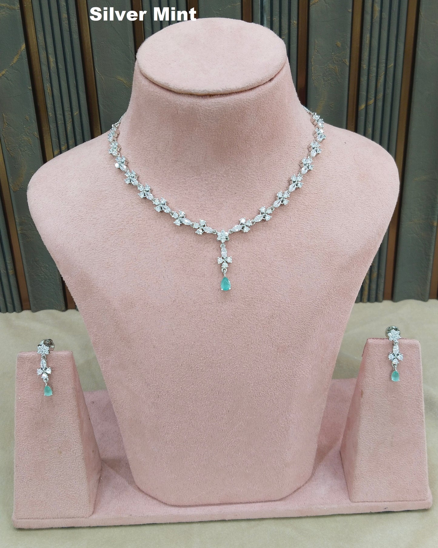 Silver Mint CZ Stone Necklace Jewellery Sheet Sets