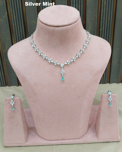 Silver Mint CZ Stone Necklace Jewellery Sheet Sets