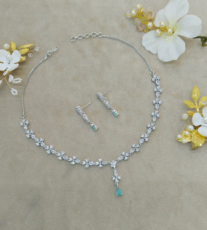 Silver Mint CZ Stone Necklace Jewellery Sheet Sets