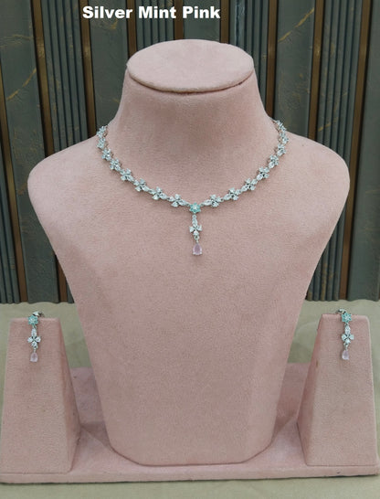 Silver Mint Pink CZ Stone Necklace Jewellery Sheet Sets