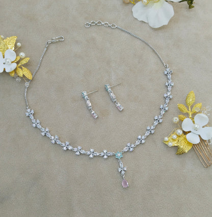 Silver Mint Pink CZ Stone Necklace Jewellery Sheet Sets