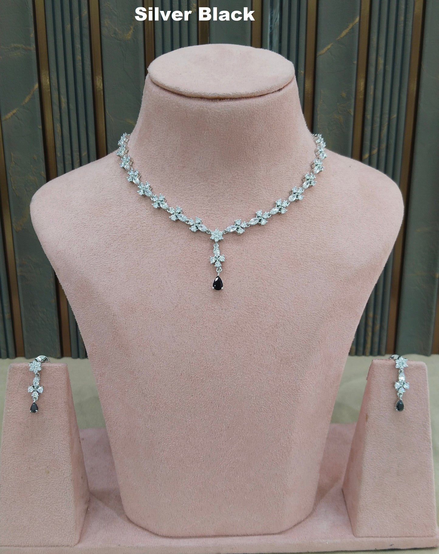 Silver Black CZ Stone Necklace Jewellery Sheet Sets