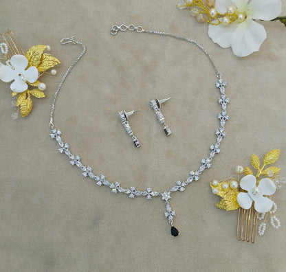 Silver Black CZ Stone Necklace Jewellery Sheet Sets