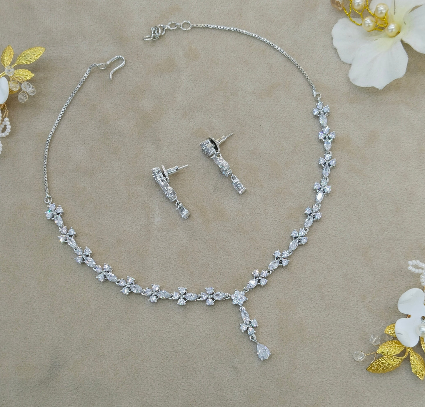 Silver CZ Stone Necklace Jewellery Sheet Sets