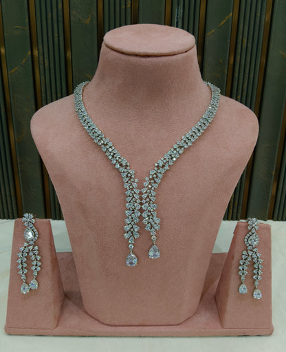 Silver American Diamond Ad Necklace Gunaz Sets
