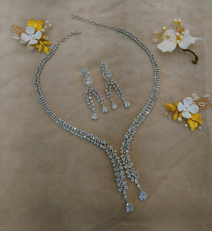 Silver American Diamond Ad Necklace Gunaz Sets