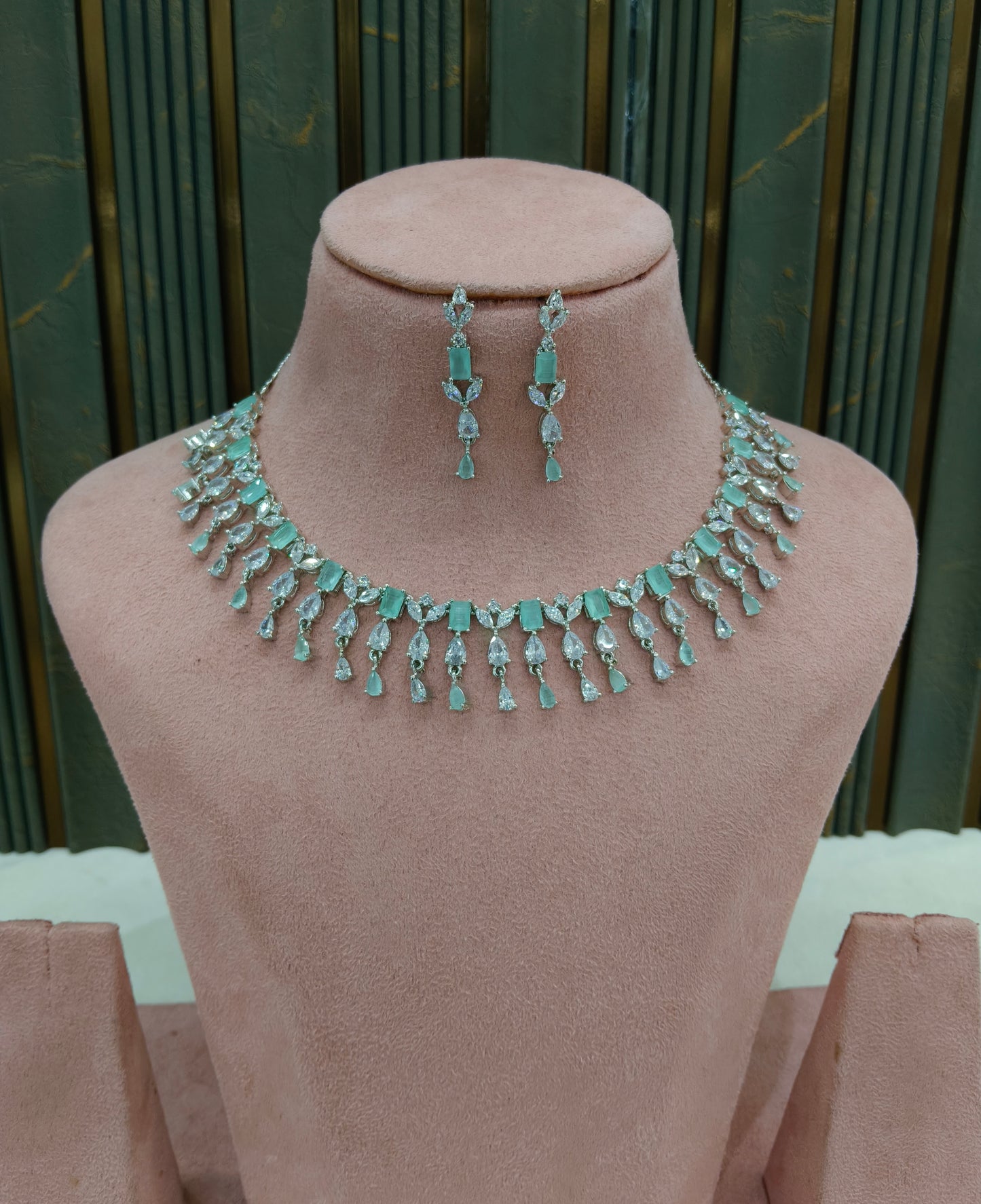Silver Mint American Diamond Ad Necklace Anaira Sets