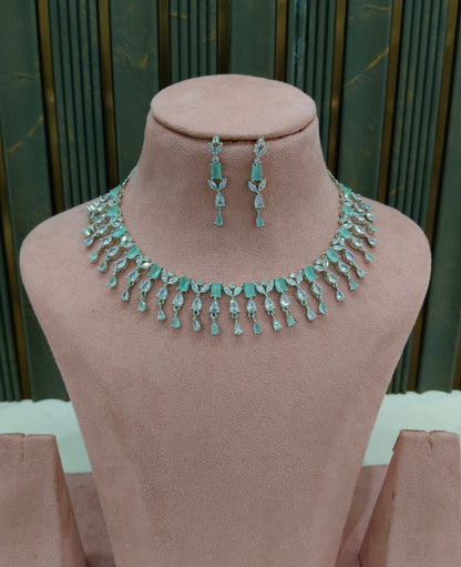 Silver Mint American Diamond Ad Necklace Anaira Sets