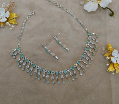 Silver Mint American Diamond Ad Necklace Anaira Sets