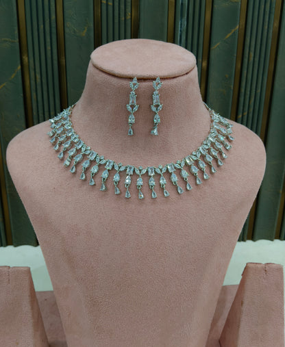 Silver American Diamond Ad Necklace Anaira Sets