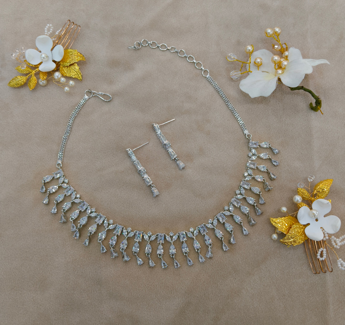 Silver American Diamond Ad Necklace Anaira Sets