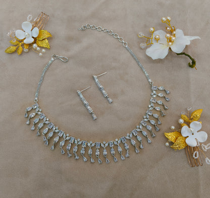 Silver American Diamond Ad Necklace Anaira Sets